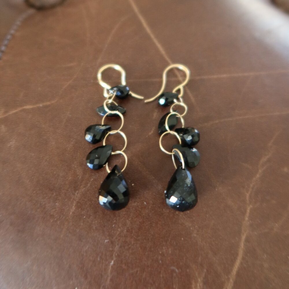 $550 Melissa Joy Manning 14K yellow gold 5 circles and 5 black onyx earrings MJM